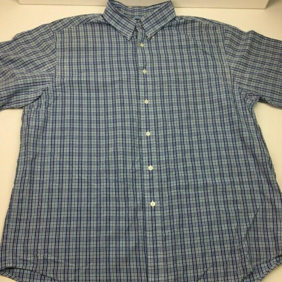 Roundtree & Yorke Classics Mens Blue Plaid Button Shirt Size XL - Picture 1 of 6